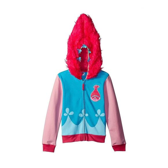 Dreamworks Other - Trolls Pink Blue Poppy Full Zip Up Furry Troll Hair Hoodie Jacket Size M 10/12